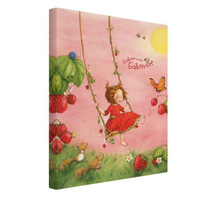Leinwandbild Natur - Erdbeerinchen Erdbeerfee - Baumschaukel - Hochformat 3:4