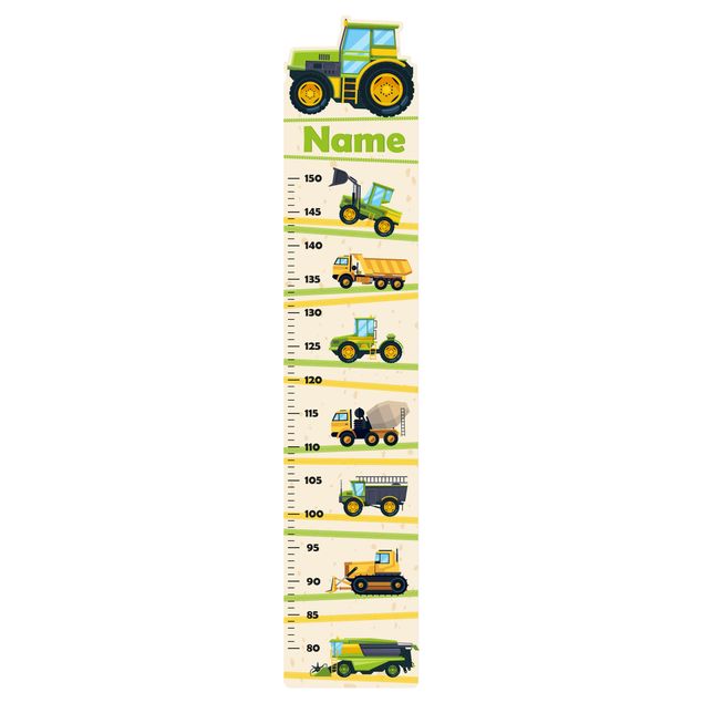Kindermesslatte Wandtattoo - Erntemaschine Traktor und Co mit Wunschname