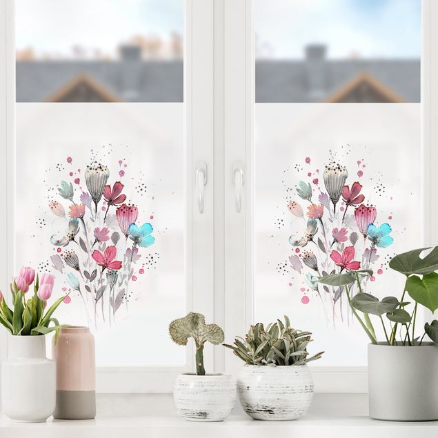 Fensterfolie farbig Esther Meinl - Aquarell Blumen im Frühling