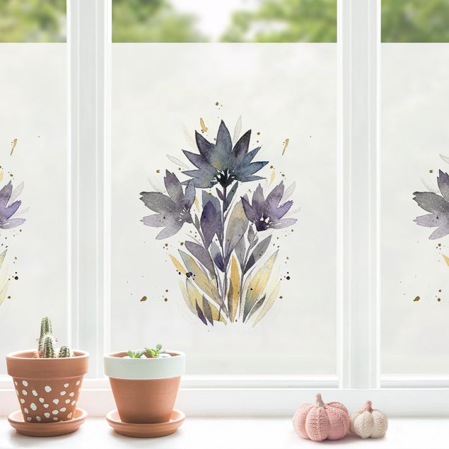 Fensterbilder selbstklebend Blumen Esther Meinl - Aquarell Blumen Violett
