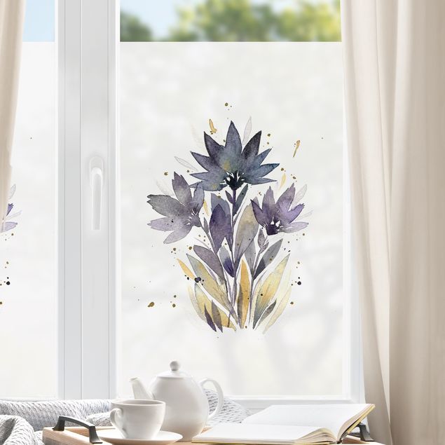 Fensterfolie Blumen Esther Meinl - Aquarell Blumen Violett