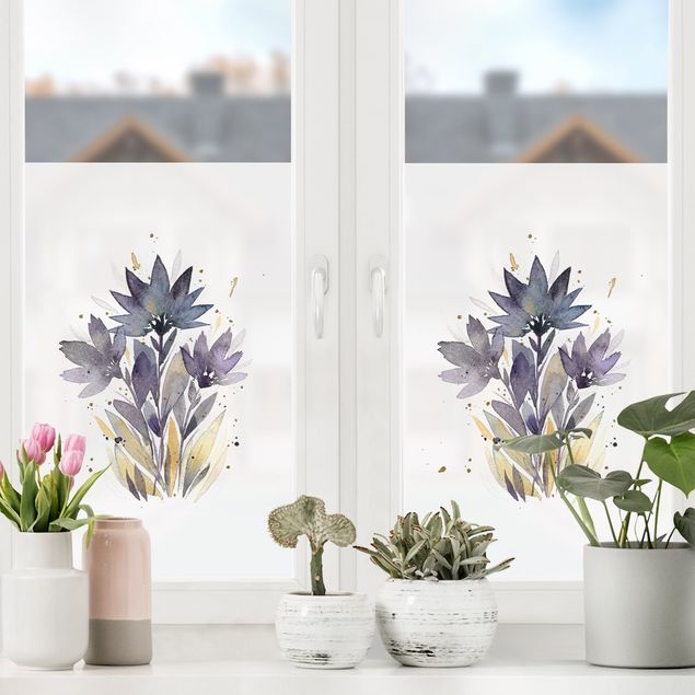 Fensterfolie farbig Esther Meinl - Aquarell Blumen Violett