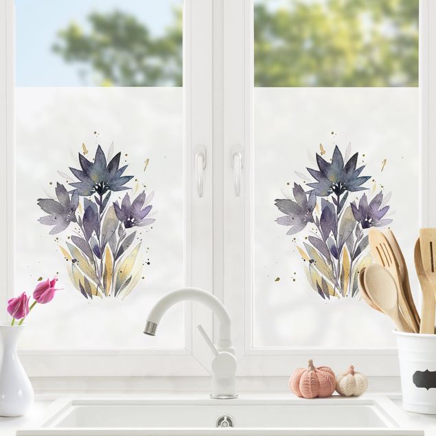 Klebefolie für Fenster Esther Meinl - Aquarell Blumen Violett