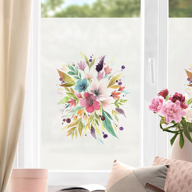 Fensterfolie Motiv Blumen Esther Meinl - Aquarell Bouquet im Frühling