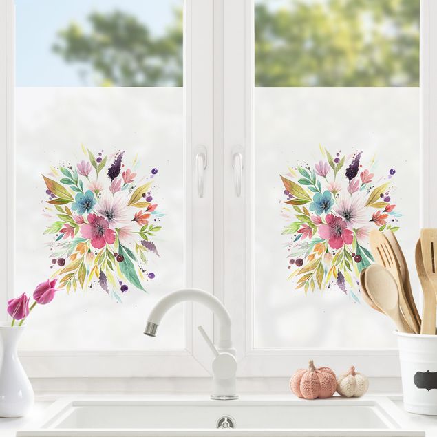 bunte Fensterfolie Esther Meinl - Aquarell Bouquet im Frühling