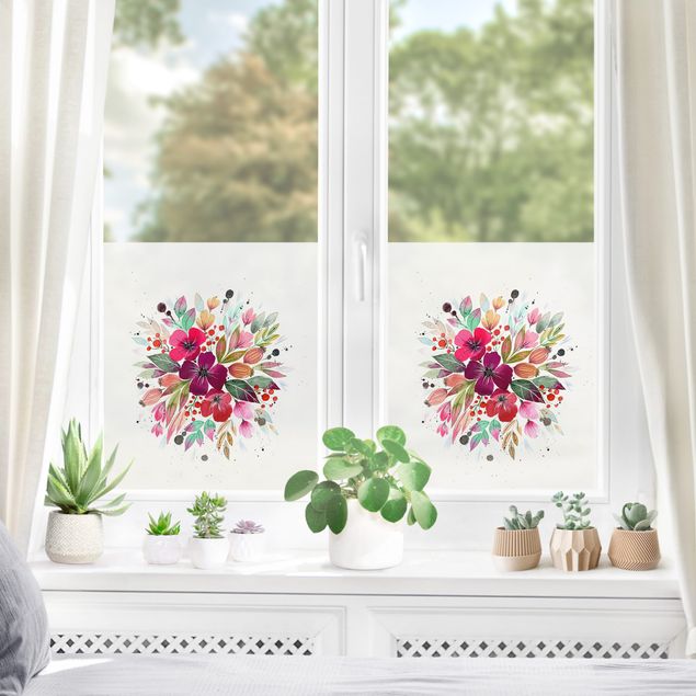 Fensterfolie - Sichtschutz - Esther Meinl - Farbenfrohe Aquarell Blumen -  Fensterbilder