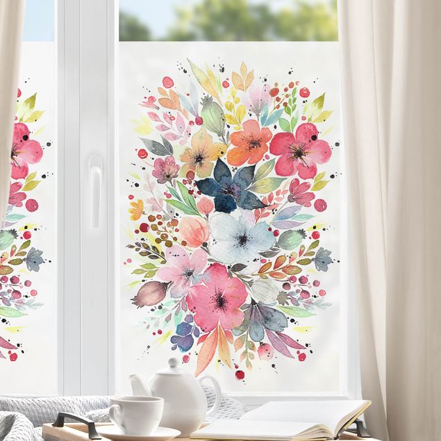 Fensterfolie bunt Esther Meinl - Farbenfrohe Aquarell Blumen