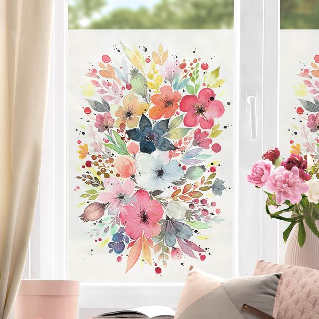 Fensterfolie Esther Meinl - Farbenfrohe Aquarell Blumen