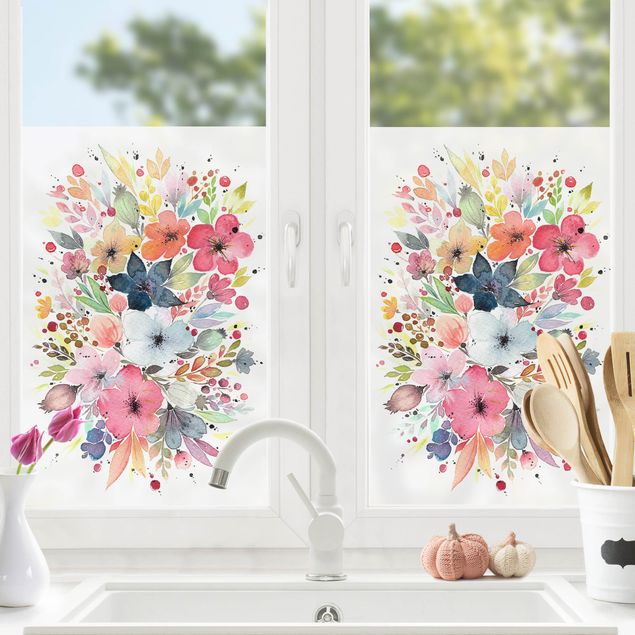 Fensterbilder Esther Meinl - Farbenfrohe Aquarell Blumen