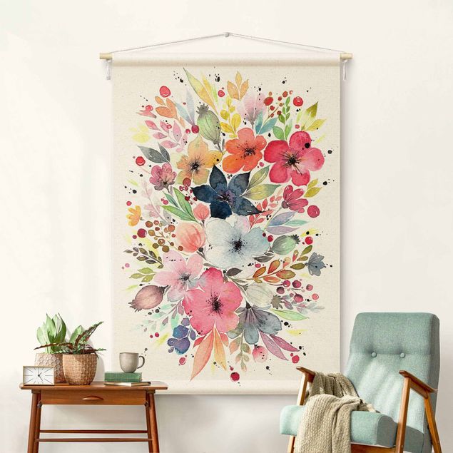 Moderne Wandteppiche Esther Meinl - Farbenfrohe Aquarell Blumen