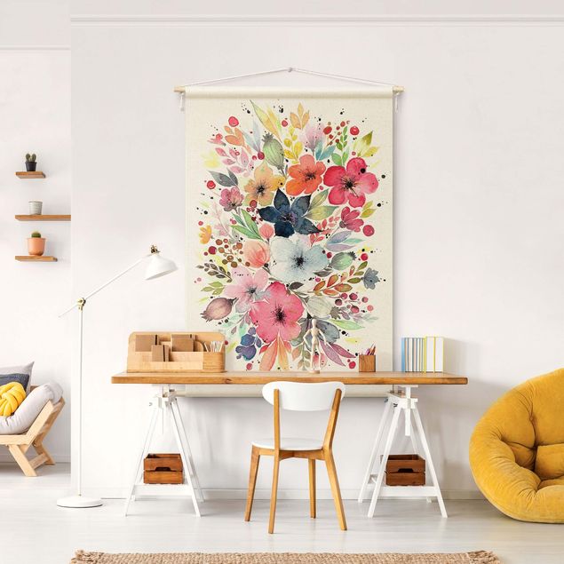 Wandbehang Tuch Esther Meinl - Farbenfrohe Aquarell Blumen