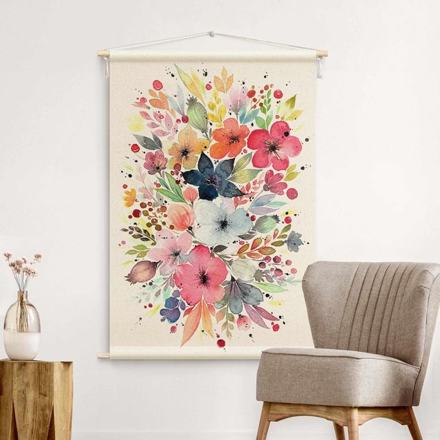 Großes Wandtuch Esther Meinl - Farbenfrohe Aquarell Blumen