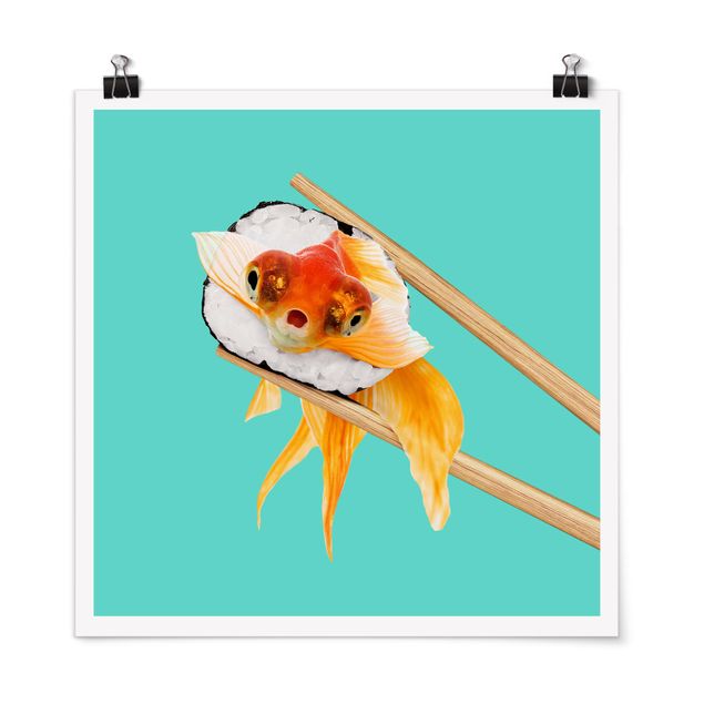 Poster - Jonas Loose - Sushi mit Goldfisch - Quadrat 1:1