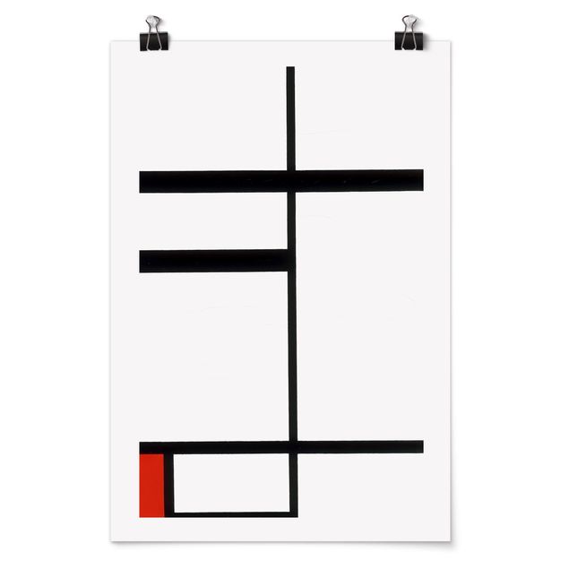 Moderne Poster Piet Mondrian - Komposition Rot Schwarz Weiß