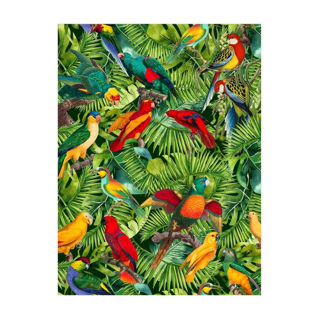 Teppich Dschungel Bunte Collage - Papageien im Dschungel