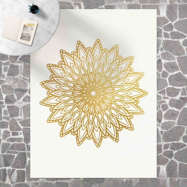 Teppich Balkon Mandala Sonne Illustration weiß gold