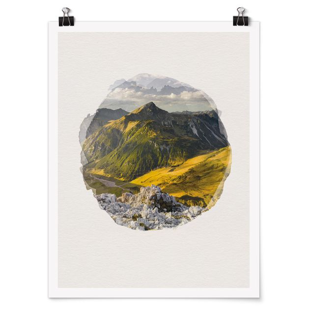 Moderne Poster Wasserfarben - Berge und Tal der Lechtaler Alpen in Tirol