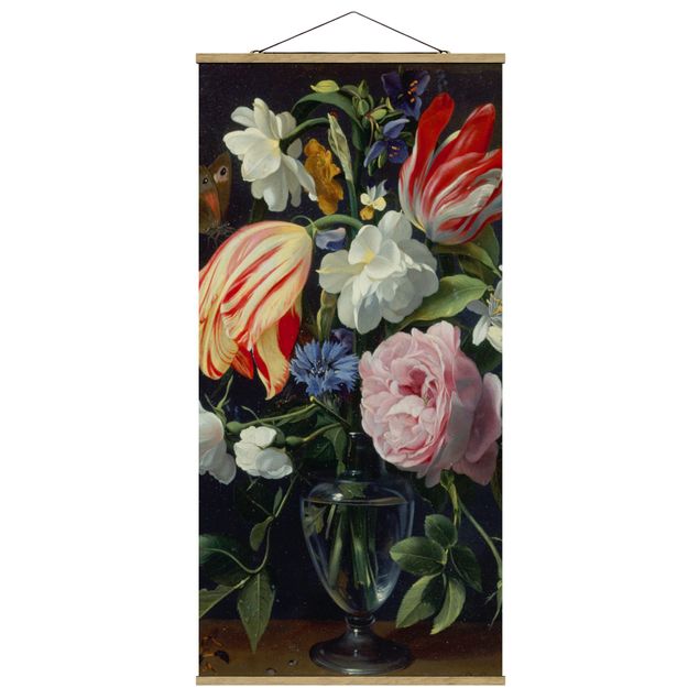 Stoffbild mit Posterleisten - Daniel Seghers - Vase mit Blumen - Hochformat 1:2