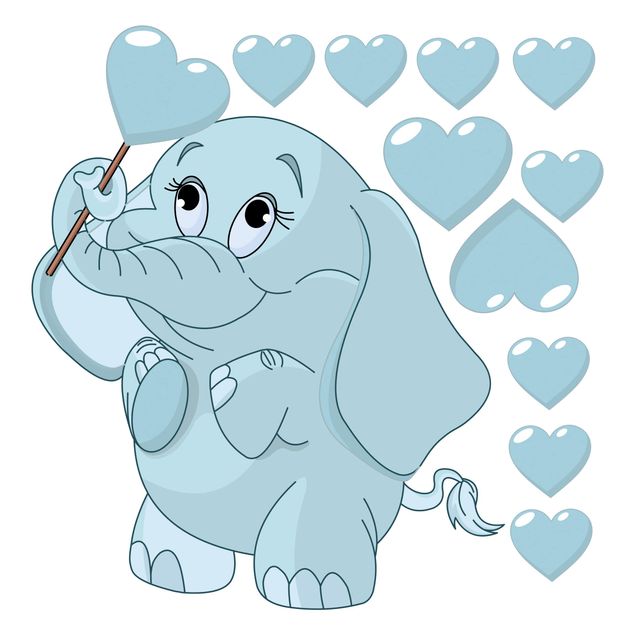 Wandtattoo Liebe Elefantenbaby mit blauen Herzen