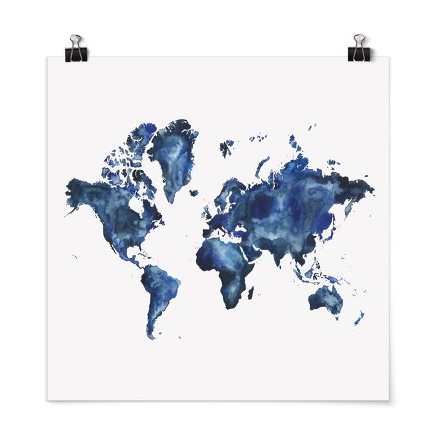Poster - Wasser-Weltkarte hell - Quadrat 1:1
