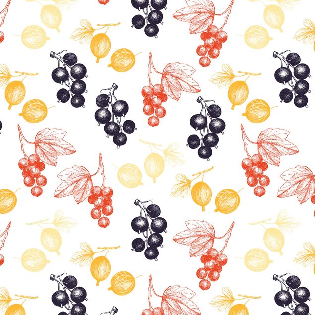 Möbelfolie Küche - Handgezeichnetes Beerenfrüchte Muster für Küche