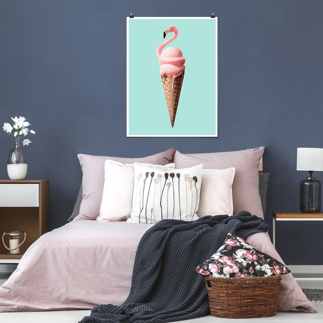 Poster - Jonas Loose - Eis mit Flamingo - Hochformat 3:4