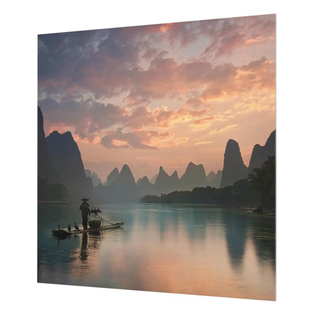 Küchenspritzschutz Sonnenaufgang über chinesischem Fluss