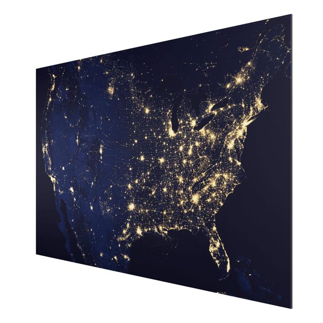 Alu-Dibond - NASA Fotografie USA von oben bei Nacht - Hochformat