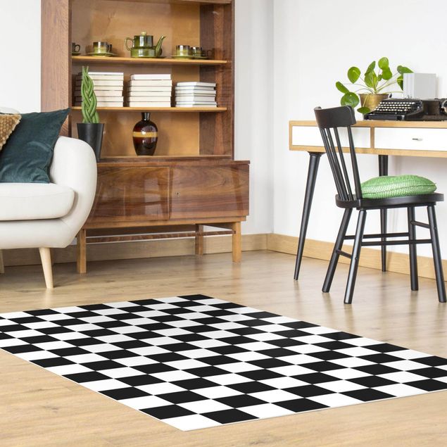 Moderne Teppiche Geometrisches Muster Schachbrett Schwarz Weiß