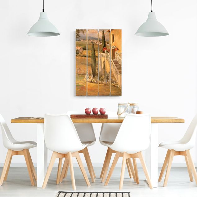 Wandbild Holz Italienische Landschaft - Haustreppe