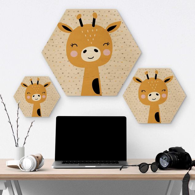 Hexagon Bild Holz - Baby Giraffe