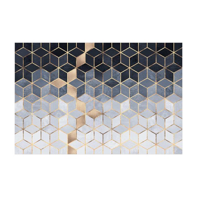 Abstrakte Teppiche Blau Weiß goldene Geometrie