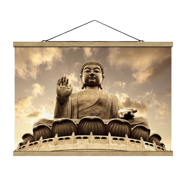 Stoffbild mit Posterleisten - Großer Buddha Sepia - Querformat 3:2