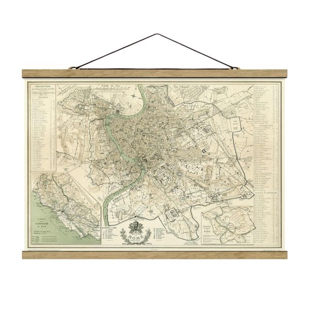 Stoffbild mit Posterleisten - Vintage Stadtplan Rom Antik - Querformat 3:2