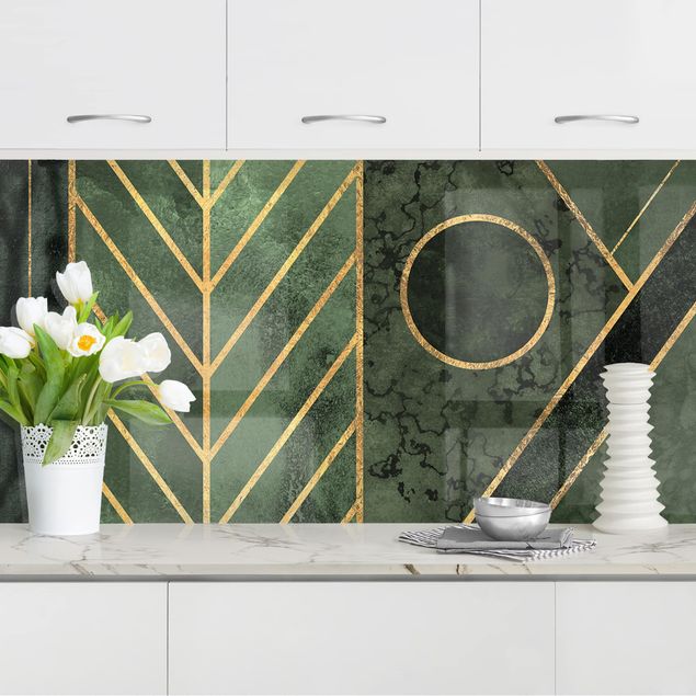 Platte Küchenrückwand Geometrische Formen Smaragd Gold