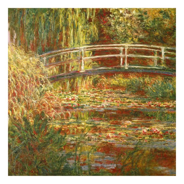 Spritzschutz Natur Claude Monet - Seerosenteich und japanische Brücke (Harmonie in rosa)