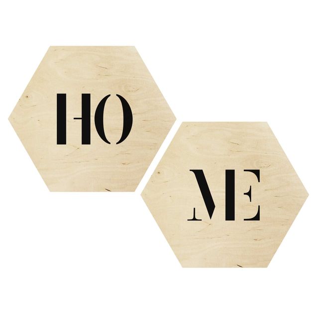 Hexagon Bild Holz 2-teilig - Buchstaben HOME Schwarz Set I