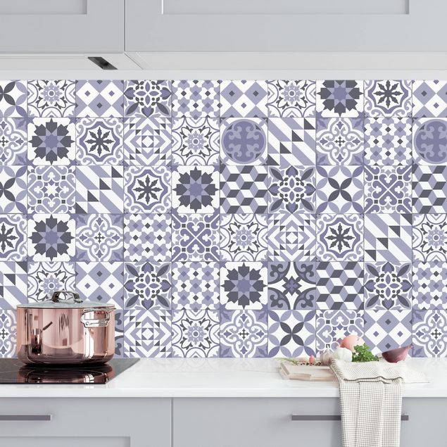 Platte Küchenrückwand Geometrischer Fliesenmix Violett