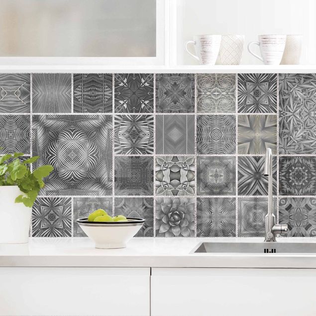 Küchenrückwand Fliesen Graue Dschungelfliesen mit Silberschimmer