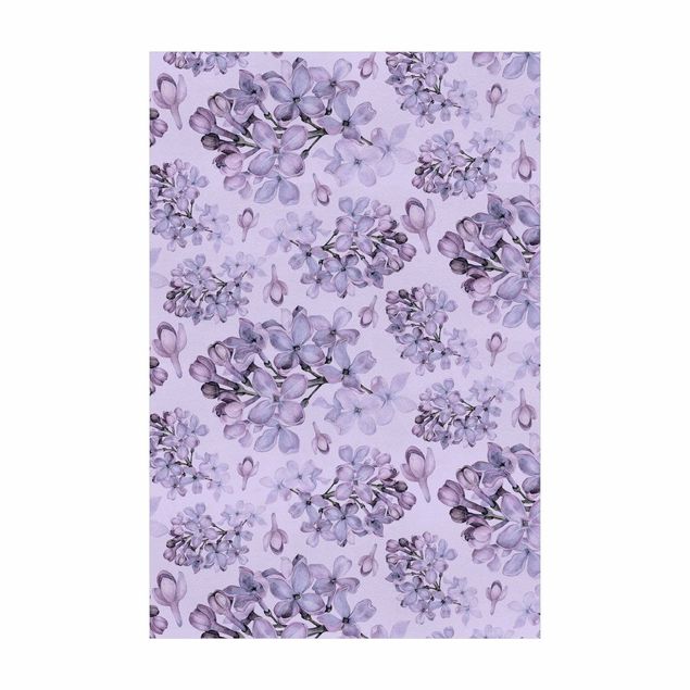 Teppich violett Zartes Aquarell Fliederblüten Muster