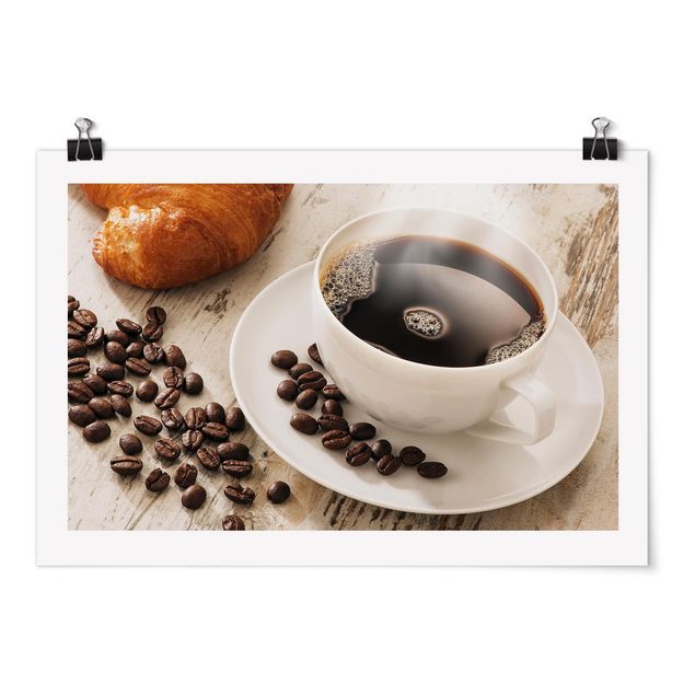 Poster kaufen Dampfende Kaffeetasse mit Kaffeebohnen