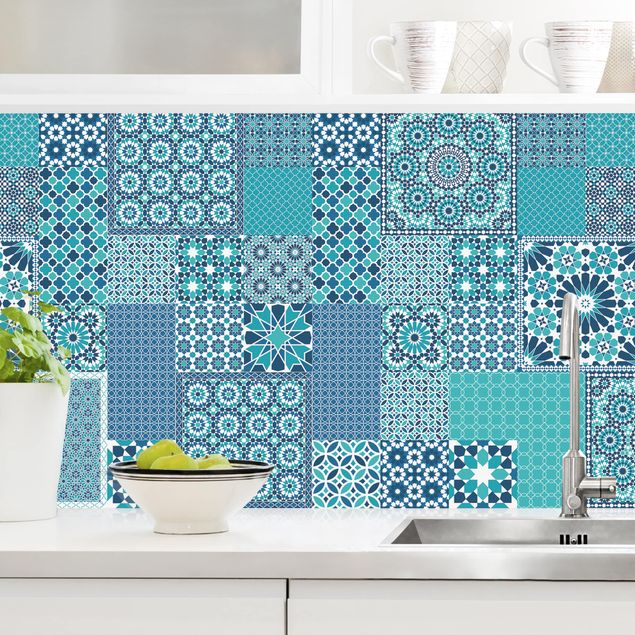 Küchenrückwand Keramikfliesen Agadir blau Folie selbstklebend Meterware