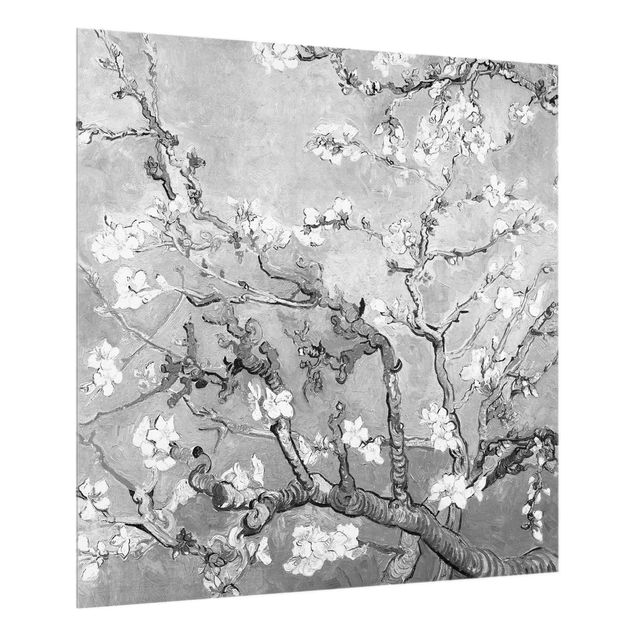 Spritzschutz Künstler Vincent van Gogh - Mandelblüte Schwarz-Weiß