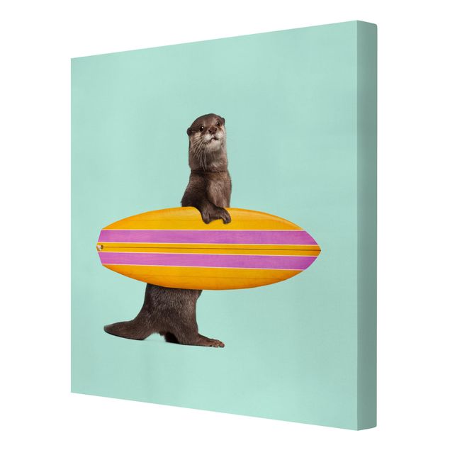 Leinwandbild - Jonas Loose - Otter mit Surfbrett - Quadrat 1:1