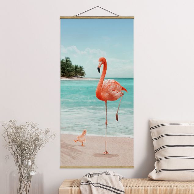 Jonas Loose Poster Strand mit Flamingo