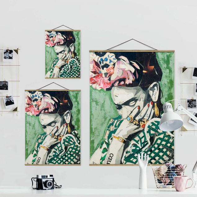 Stoffbild mit Posterleisten - Frida Kahlo - Collage No.3 - Hochformat 3:4