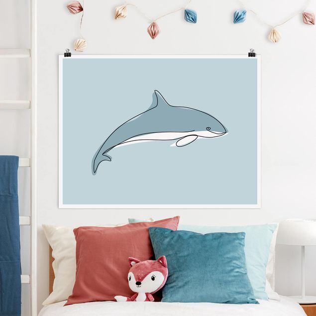 Poster Fische Delfin Line Art