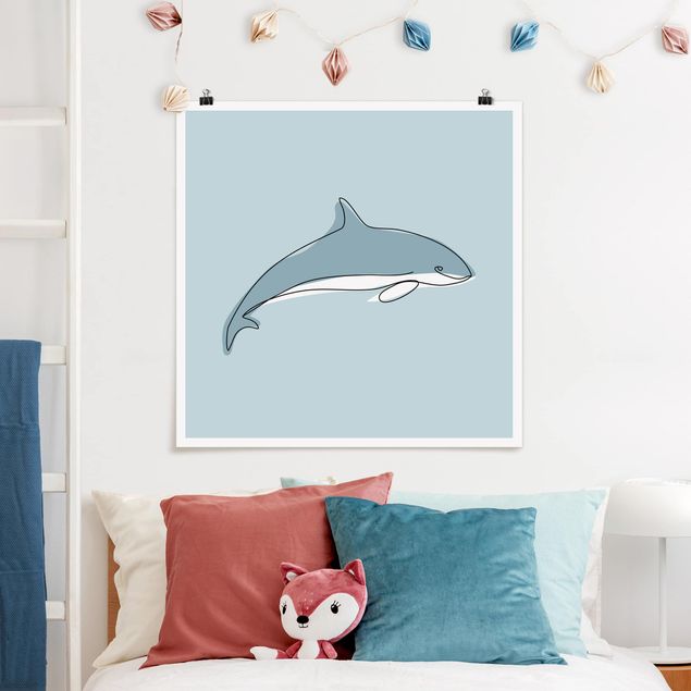 Poster - Delfin Line Art - Quadrat 1:1
