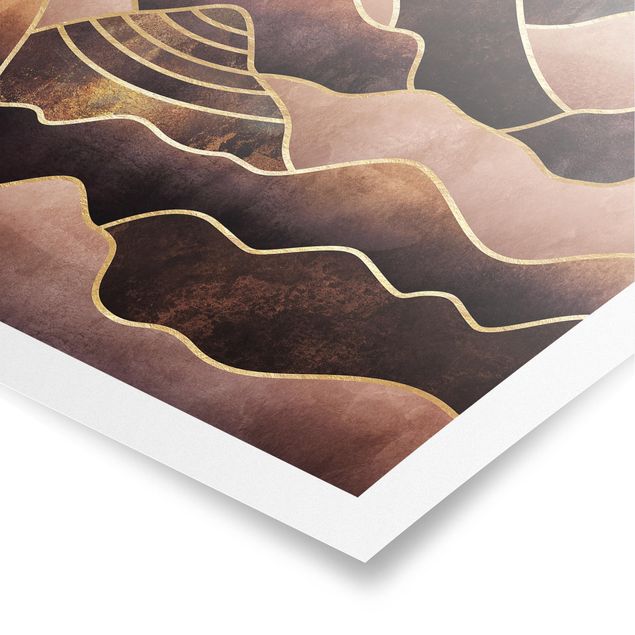 Poster - Goldene Sonne abstrakte Berge - Hochformat 4:3
