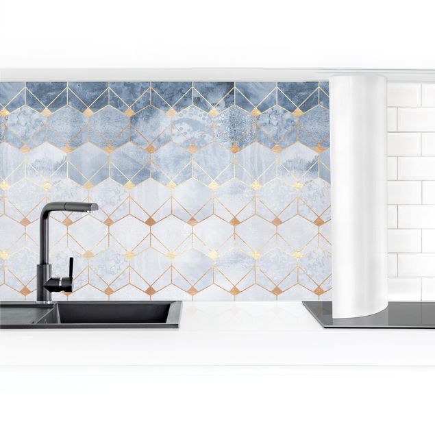 Küchenrückwand selbstklebend Blaue Geometrie goldenes Art Deco II